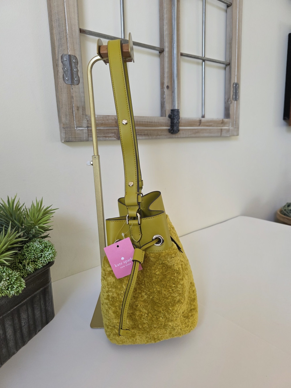 Kate Spade Yellow Shearling Bucket Bag - Picture 8 of 11